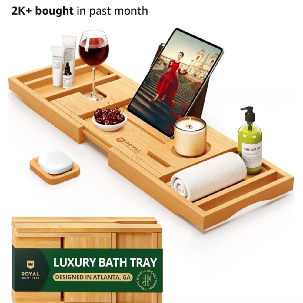 Bamboo Bath Caddy Tray - Natural Brown Royal Craft Wood Like New